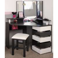 PX-EL231 Melamine material black and white color cosmetic table mirror stool